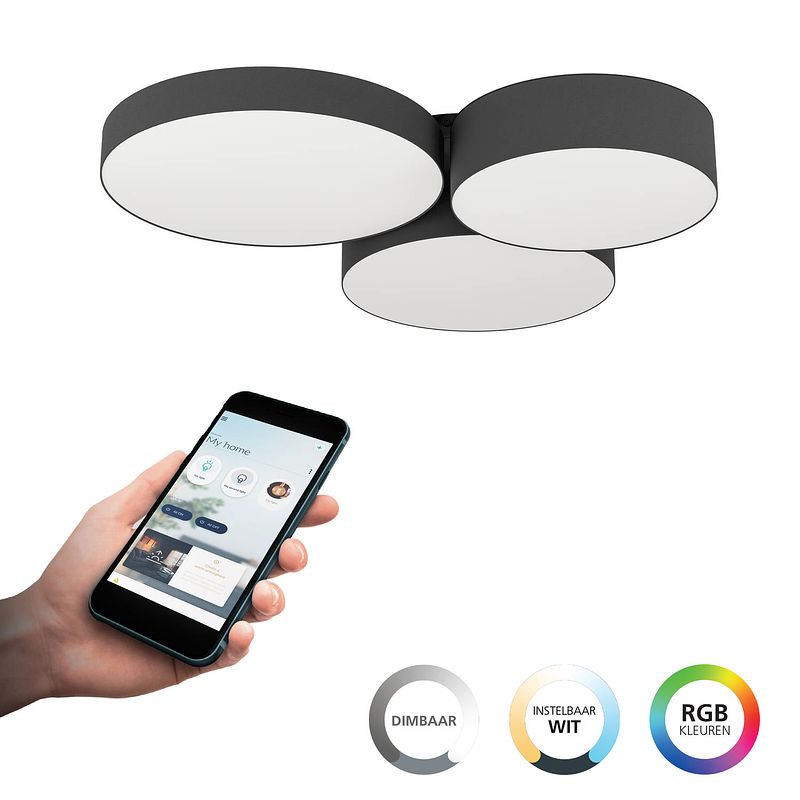 Foto van Eglo connect.z barbano-z plafondlamp - 60,5 cm - zwart/wit - instelbaar rgb & wit licht - dimbaar - zigbee