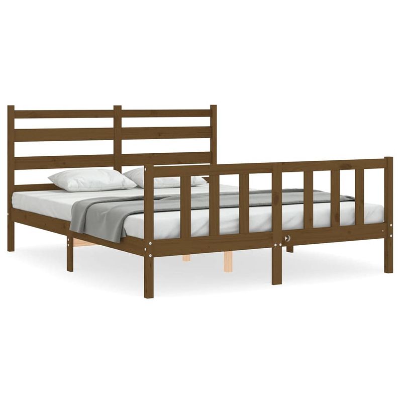 Foto van The living store bedframe massief grenenhout - 206x155.5x100 cm - honingbruin