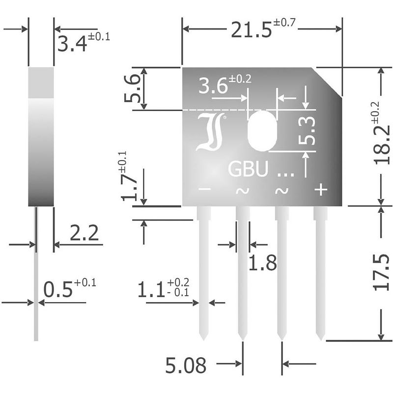 Foto van Diotec gbu6m bruggelijkrichter sil-4 1000 v 6 a eenfasig