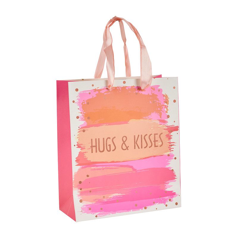 Foto van Cadeautasje hugs & kisses - roze - 18x21 cm