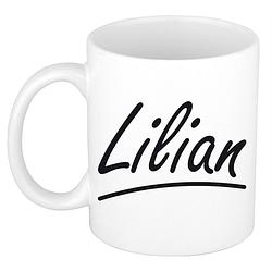 Foto van Naam cadeau mok / beker lilian met sierlijke letters 300 ml - naam mokken