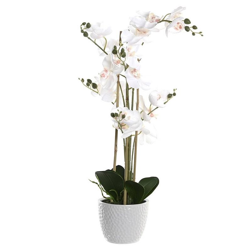 Foto van Orchidee bloemen kunstplant in witte bloempot - witte bloemen - h77 cm - kunstplanten