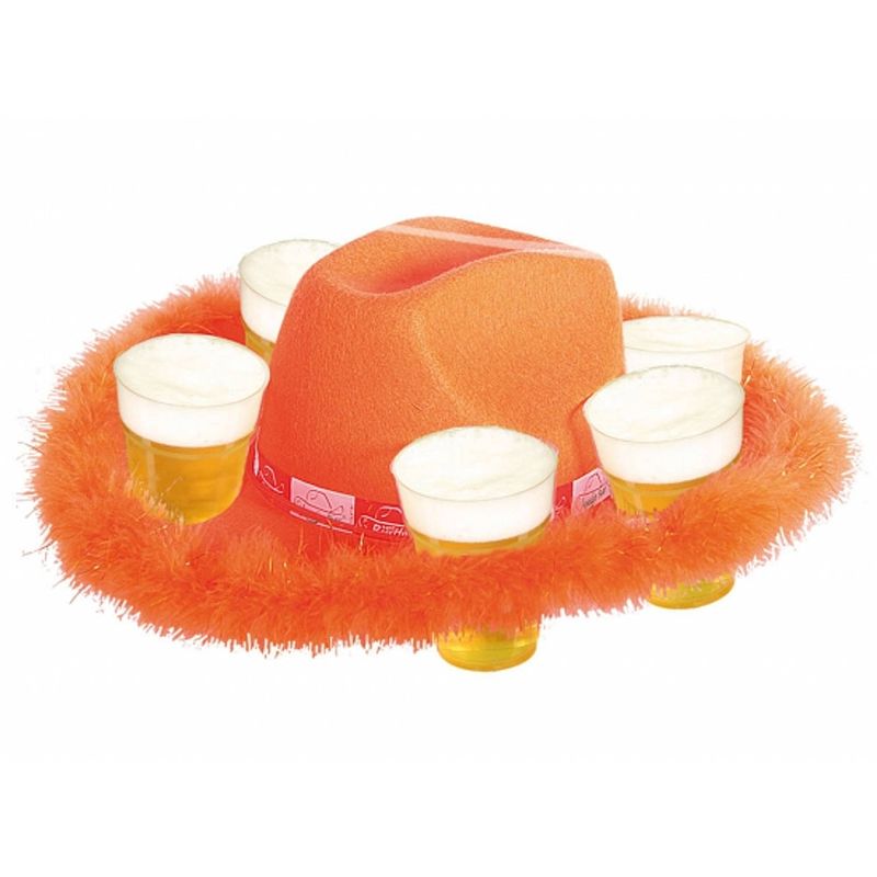 Foto van Oranje bier hoed met bont