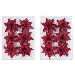 Foto van 12x stuks decoratie bloemen rozen rood glitter op ijzerdraad 8 cm - kersthangers