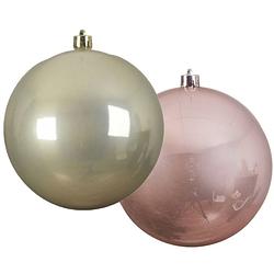 Foto van Grote decoratie kerstballen - 2x st - 20 cm - champagne en lichtroze - kunststof - kerstbal