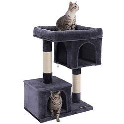 Foto van Katten krabpaal met aparte huisjes en hoge kat mand - 60x40x84cm - donkergrijs