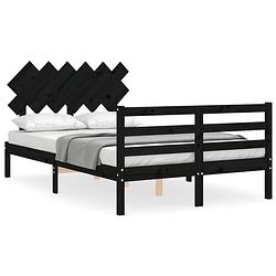 Foto van The living store massief grenenhouten bedframe - zwart - 205.5 x 125.5 x 81 cm - voor matras 120 x 200 cm - montage