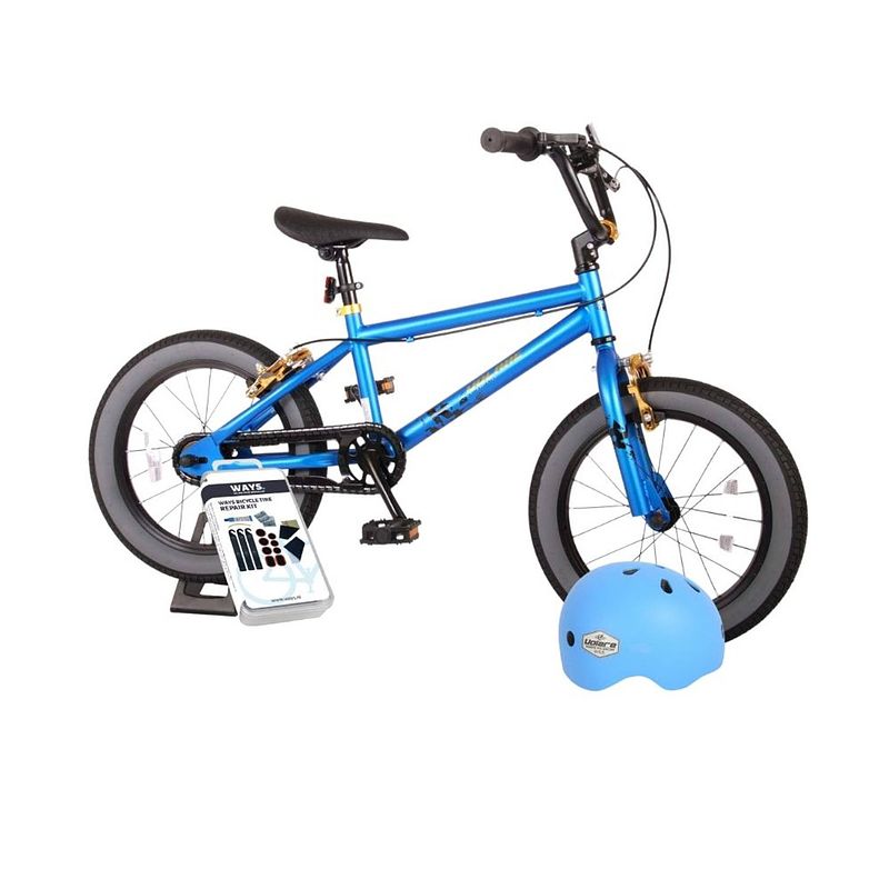 Foto van Volare kinderfiets cool rider - 16 inch - blauw - twee handremmen - inclusief fietshelm & accessoires