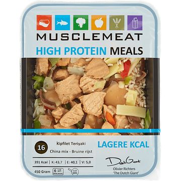 Foto van Muscle meat high protein meals kipfilet teriyaki china mix bruine rijst 450g bij jumbo