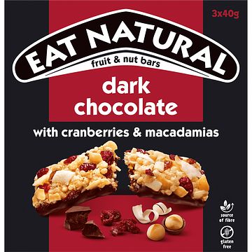 Foto van Eat natural fruit & nut bars dark chocolate with cranberries & macadamias 3 x 40g bij jumbo