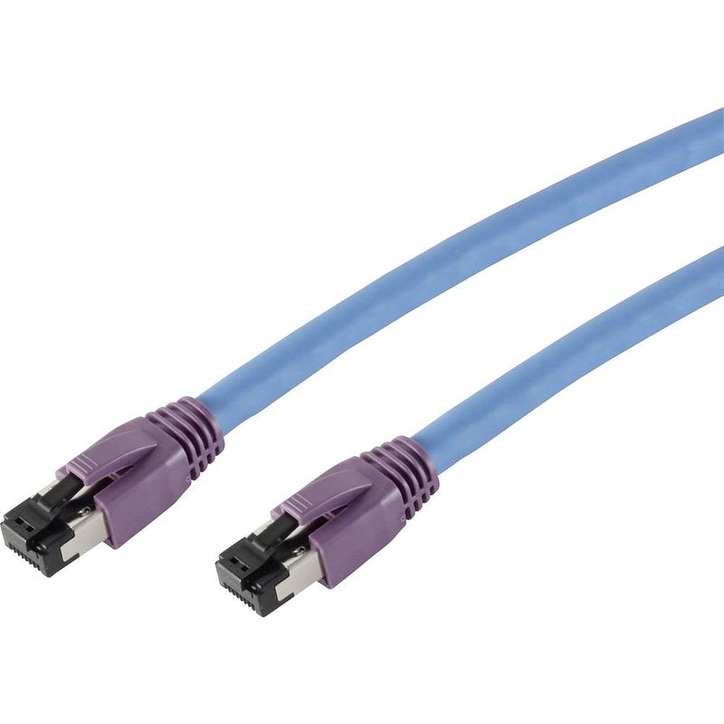 Foto van Smart 50.9105 rj45 netwerkkabel, patchkabel cat 8.1 s/ftp 3.00 m blauw vergulde steekcontacten, snagless 1 stuk(s)