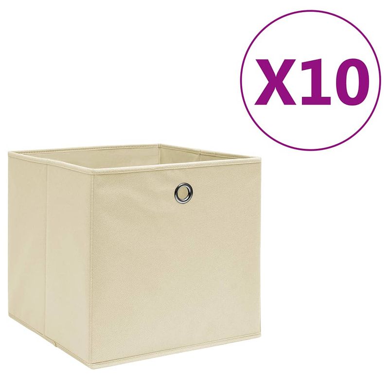 Foto van Vidaxl opbergboxen 10 st 28x28x28 cm nonwoven stof crème