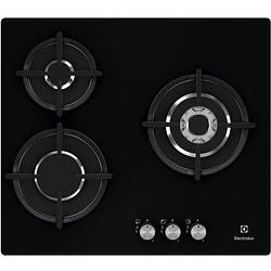 Foto van Electrolux egt6633nok - gaskookplaat - 3 open haarden - 7900w - l56 x d48 x h4.5cm - gietijzeren roosters - zwart