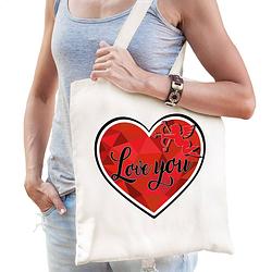 Foto van Cadeau tasje valentijn - love you - naturel wit katoen - feest boodschappentassen