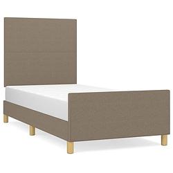 Foto van The living store bedframe - taupe - 193 x 93 x 118/128 cm - stof/massief larikshout/multiplex - verstelbaar hoofdeinde