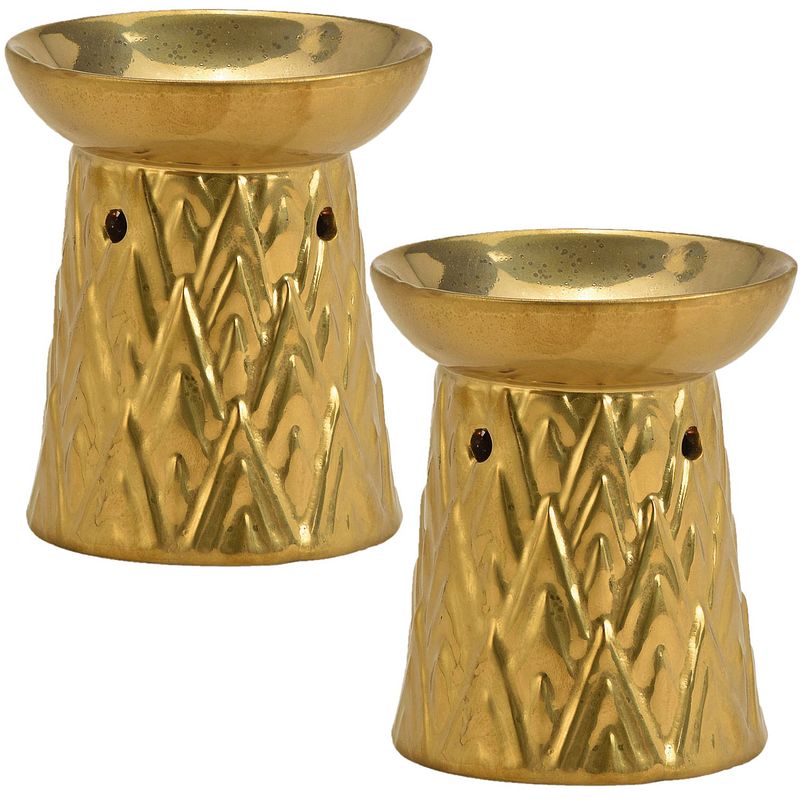 Foto van 2x stuks ronde geurbrander/oliebrander keramisch goud 10 x 12 cm - geurbranders