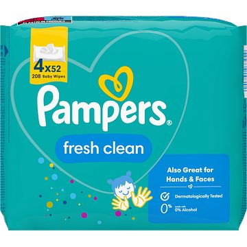 Foto van 2+1 gratis | pampers fresh clean babydoekjes 4 verpakkingen = 208 doekjes aanbieding bij jumbo