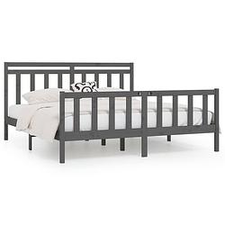 Foto van The living store houten bedframe - grenenhout - multiplex lattenbodem - 205.5 x 186 x 100 cm - grijs