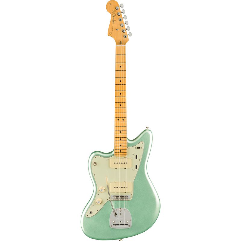 Foto van Fender american professional ii jazzmaster lh mn mystic surf green linkshandige elektrische gitaar met koffer