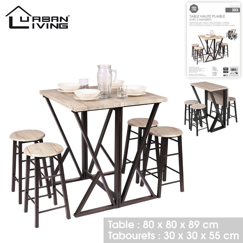 Foto van Urban living - hoge inklapbare bartafel met 4 barstoelen