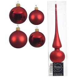 Foto van Glazen kerstballen pakket kerstrood glans/mat 38x stuks 4 en 6 cm met piek mat - kerstbal