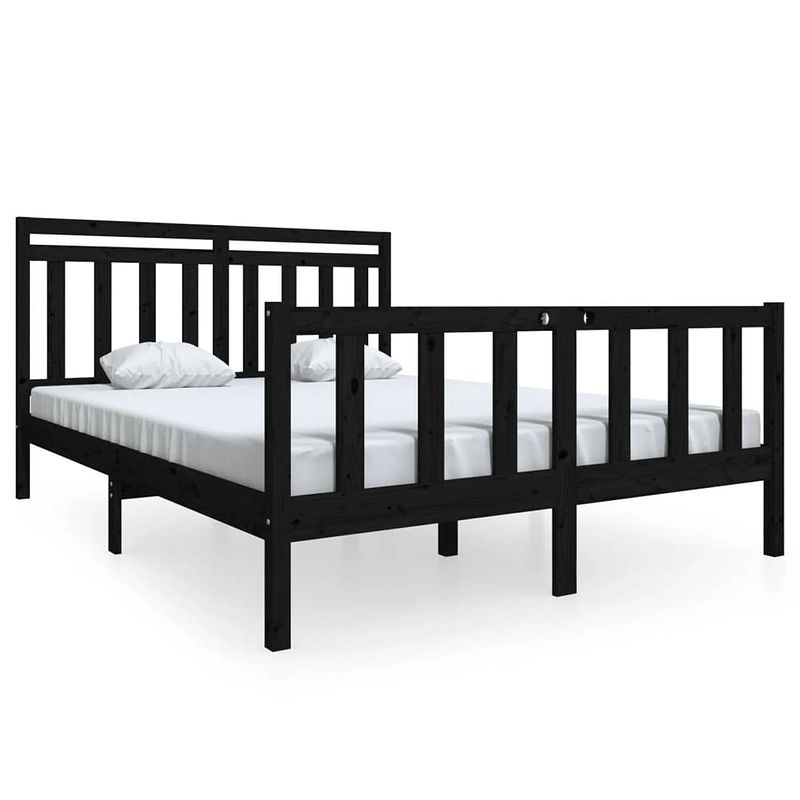 Foto van The living store bedframe - grenenhouten - king size - 150x200 cm - zwart