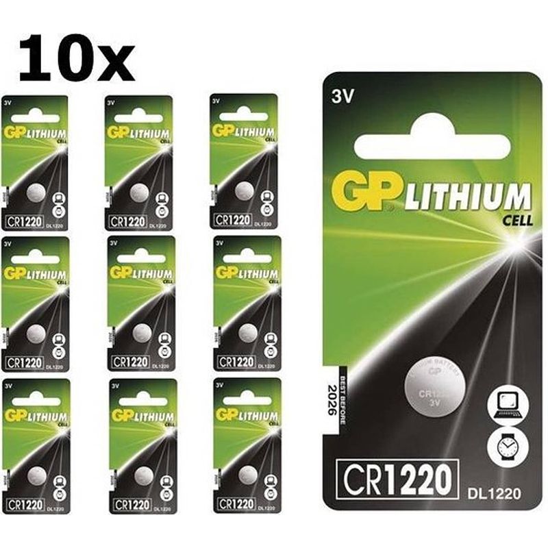 Foto van 10 stuks - gp cr1220 3v 40mah lithium knoopcelbatterij