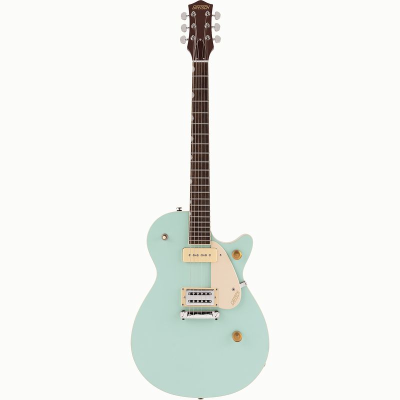 Foto van Gretsch g2215-p90 streamliner junior jet club mint metallic elektrische gitaar met broad'stron en p90 elementen