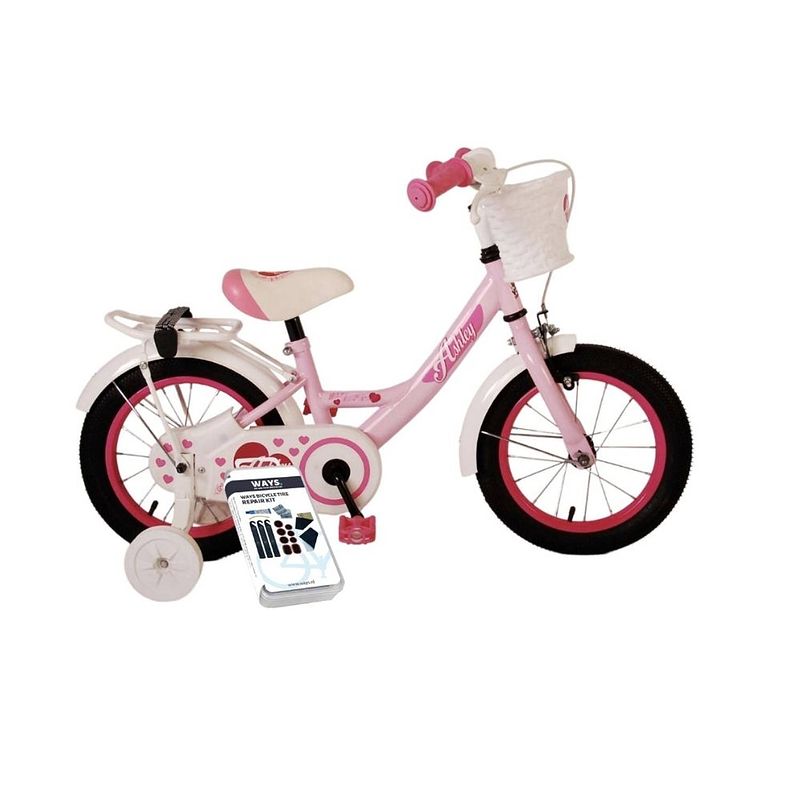 Foto van Volare kinderfiets ashley - 14 inch - roze - inclusief ways bandenplakset