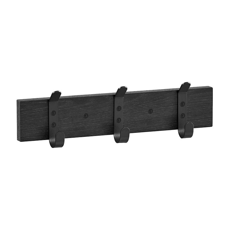 Foto van Acaza wandkapstok met 3 haken - compacte houten muurkapstok - industriële stijl - zwart