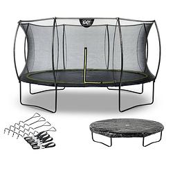 Foto van Exit - trampoline met veiligheidsnet, verankeringsset en afdekhoes - op poten - silhouette - rond - ø427cm - zwart