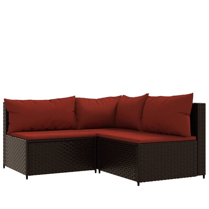 Foto van Vidaxl 3-delige loungeset met kussens poly rattan bruin