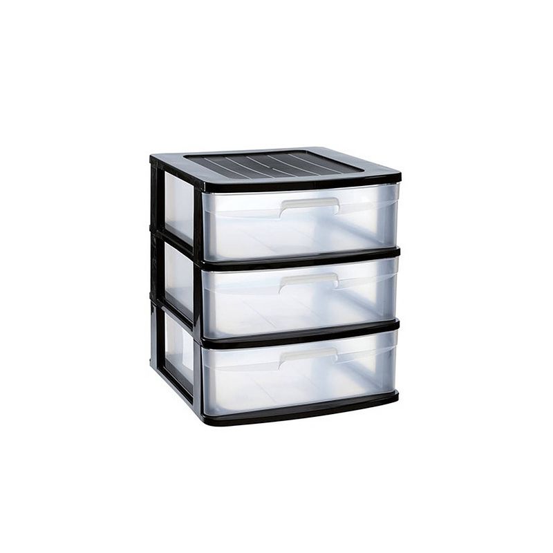 Foto van Ladeblok/bureau organizer met 3x lades zwart/transparant l40 x b39 x h39.5 cm - ladeblok