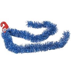 Foto van Kerstboom folie slingers/lametta guirlandes van 180 x 7 cm in de kleur blauw met sneeuw - feestslingers