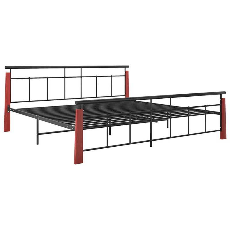 Foto van The living store metalen bedframe - zwart - 206 x 213 x 86 cm - massief eikenhout - montage vereist