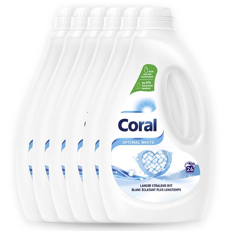 Foto van Coral - vloeibaar wasmiddel - optimal white - witte was - voordeelverpakking 6 x 26 wasbeurten
