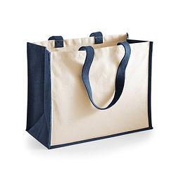 Foto van Jute katoenen boodschappentas in het donkerblauw/natural 44 x 33 x 19 cm - boodschappentassen