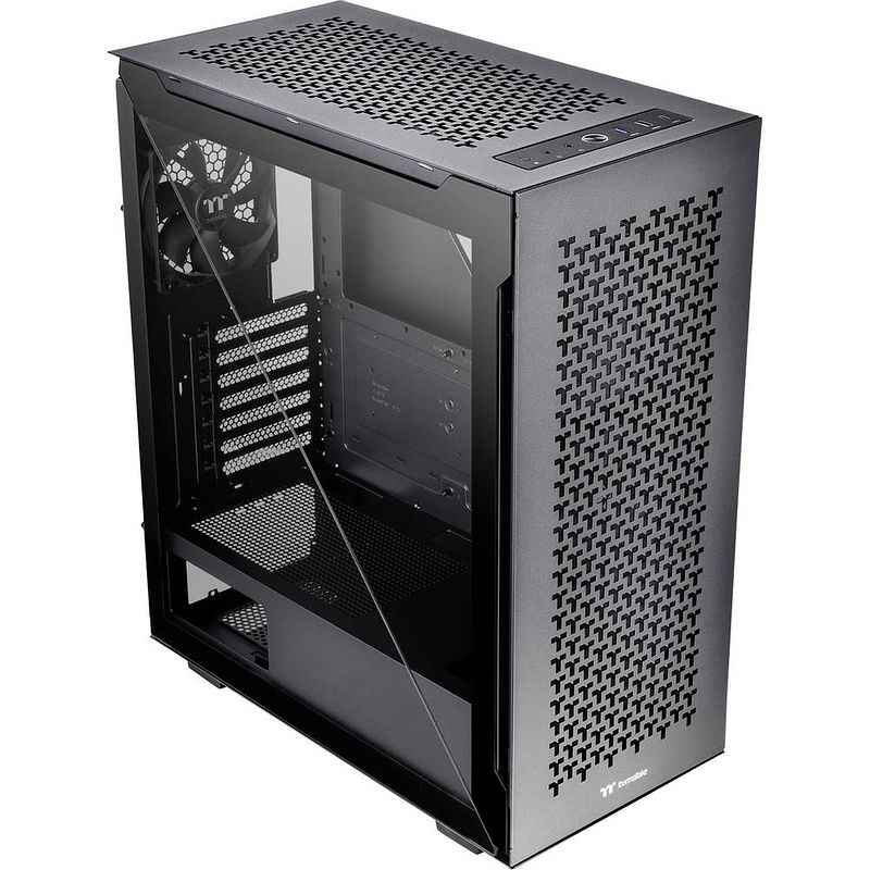 Foto van Thermaltake divider 500 tg air black midi-tower pc-behuizing zwart 2 voorgeïnstalleerde ventilators, zijvenster, stoffilter