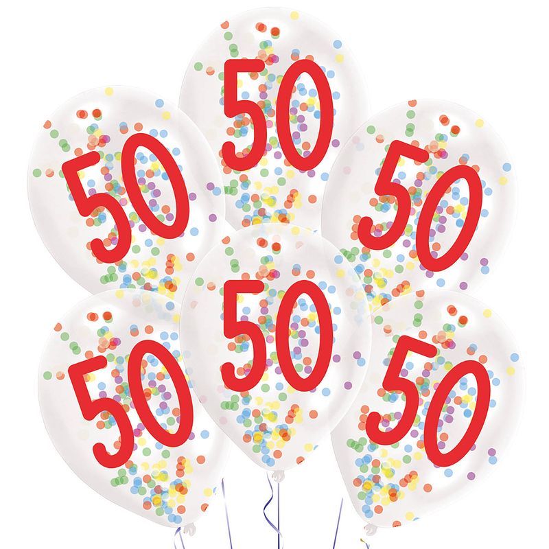 Foto van Amscan ballonnen confetti 50 jaar 27,5 cm latex wit 6 stuks