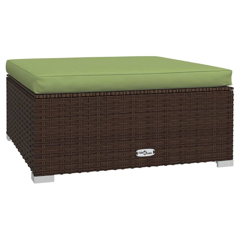 Foto van Vidaxl tuinvoetenbank met kussen 70x70x30 cm poly rattan bruin