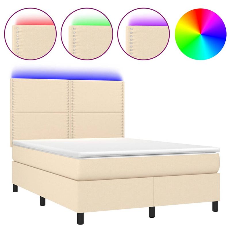 Foto van The living store bed boxspring - crème - 203x144x118/128 cm - verstelbaar hoofdbord - led-verlichting - pocketvering