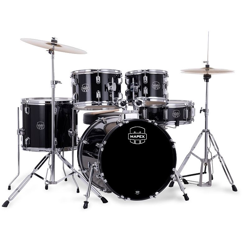 Foto van Mapex comet fusion dark black 5-delig drumstel incl. bekkens en hardware