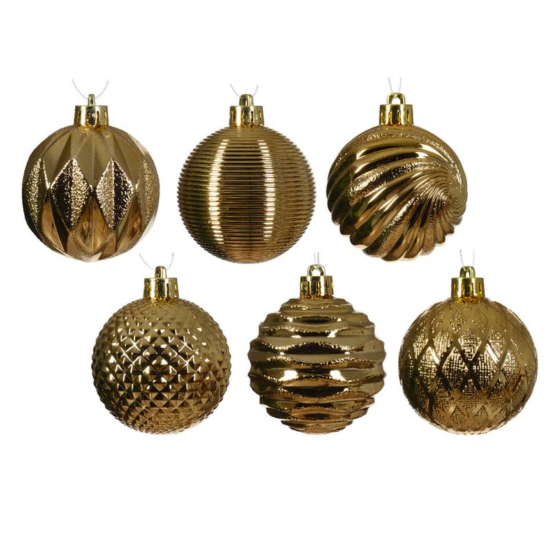 Foto van Decoris luxe kerstballen 12x - 6 cm - kunststof -goud - kerstbal