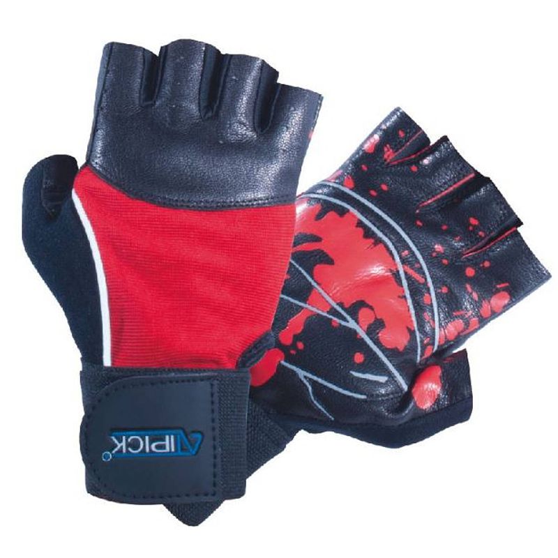 Foto van Atipick fitness-handschoenen leer/nylon blauw/rood maat xl