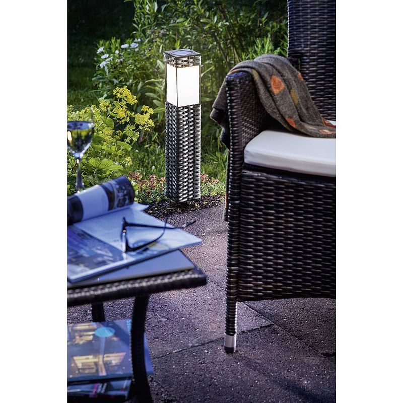 Foto van Esotec 102073 rattan solar tuinlamp warmwit zilver-grijs