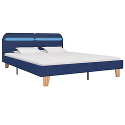 Foto van The living store bedframe led-strip 208 x 185 x 80 cm - blauw - hout en ijzer - geschikt voor 180 x 200 cm matras