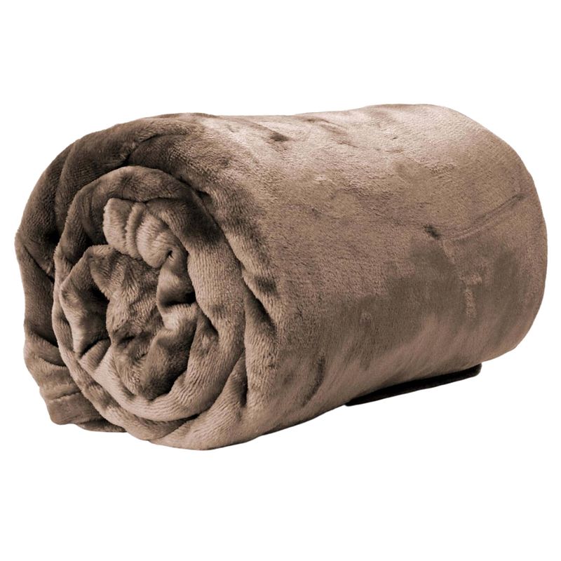 Foto van Droomtextiel enzo bank plaid taupe 130 x 180 cm - fleece deken - super zacht - warm en donzig