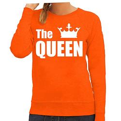 Foto van The queen oranje trui / sweater met witte tekst en kroon voor dames koningsdag / holland xs - feesttruien