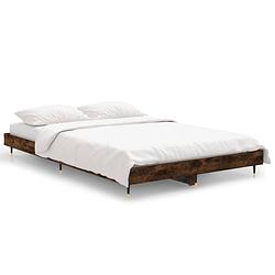 Foto van The living store bedframe slaapkamermeubelen - 193 x 123 x 20 cm - gerookt eiken - duurzaam hout - metalen poten -