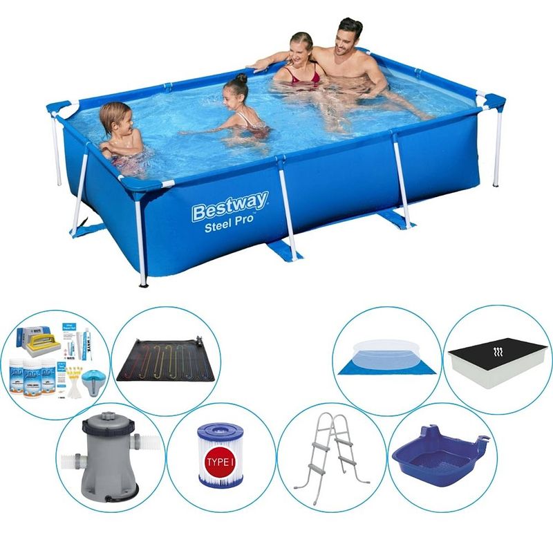 Foto van Bestway steel pro rechthoekig 259x170x61 cm - deluxe zwembad set